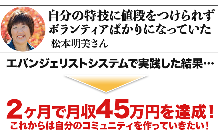 自分自身に価値をつけられず ボランティアばかりになっていた50歳の主婦の方が２ヶ月で月収45万円 Winners Club お客様の声 松本明美 さま 週末セミナー講師